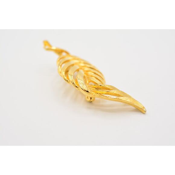 Vintage Leaf Pin Brushed Gold Shiny Metallic Feather 1980s Bin5B - Picture 9 of 12